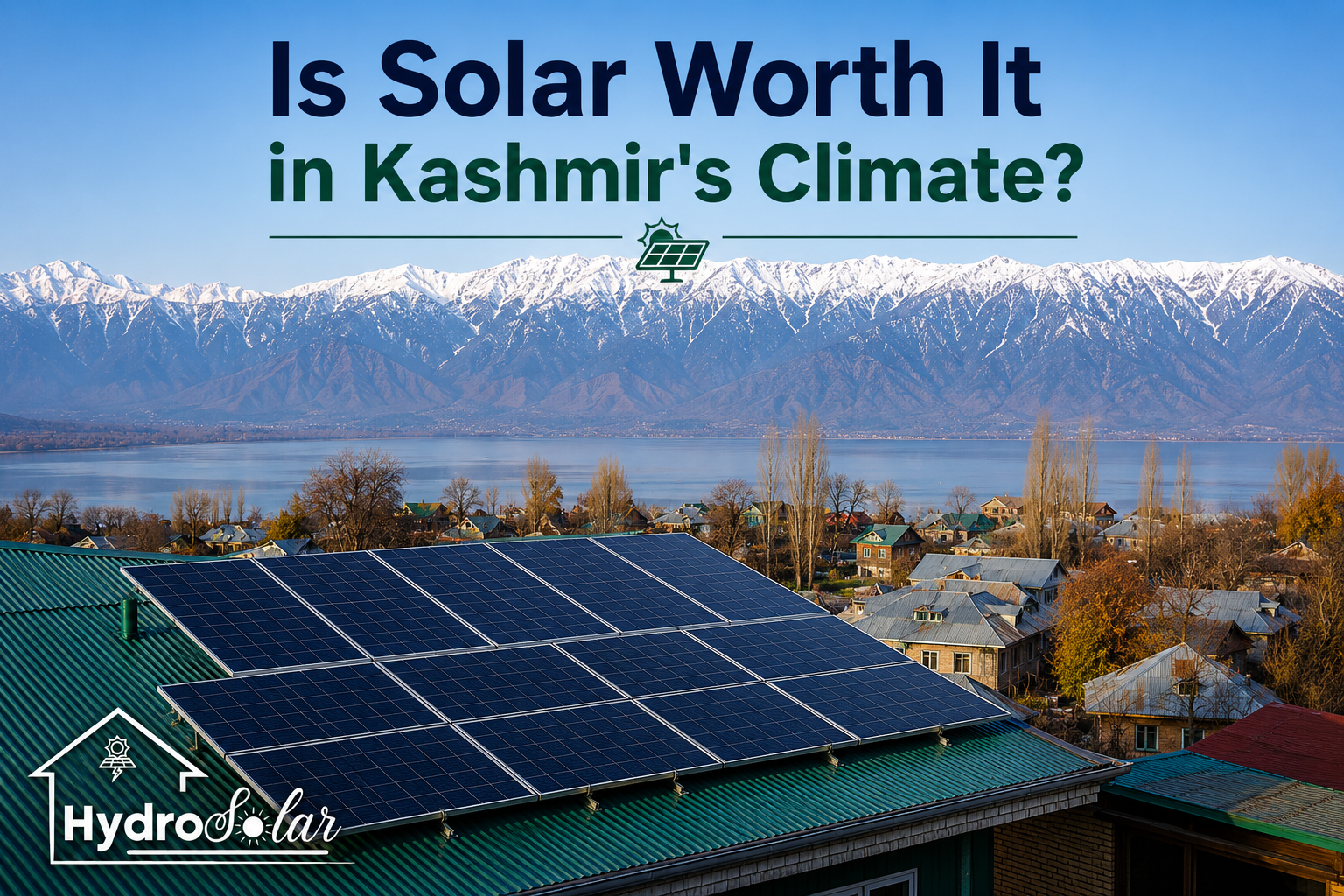 A roof having solar panels installed on it receives snowfall.