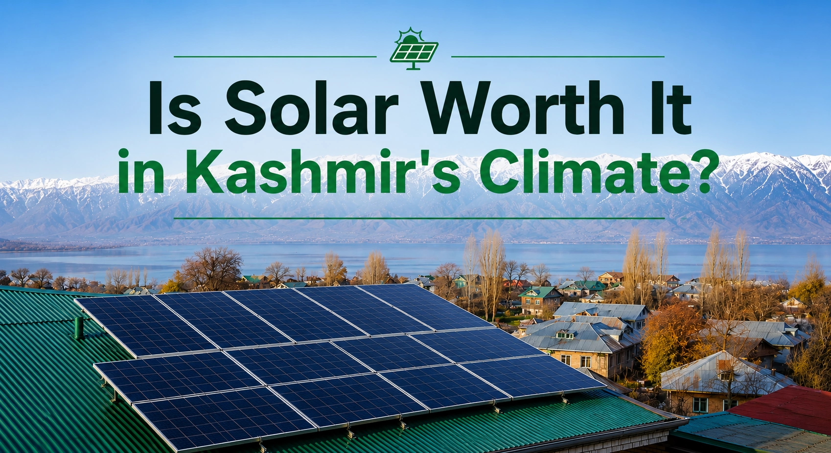 A roof having solar panels installed on it receives snowfall.