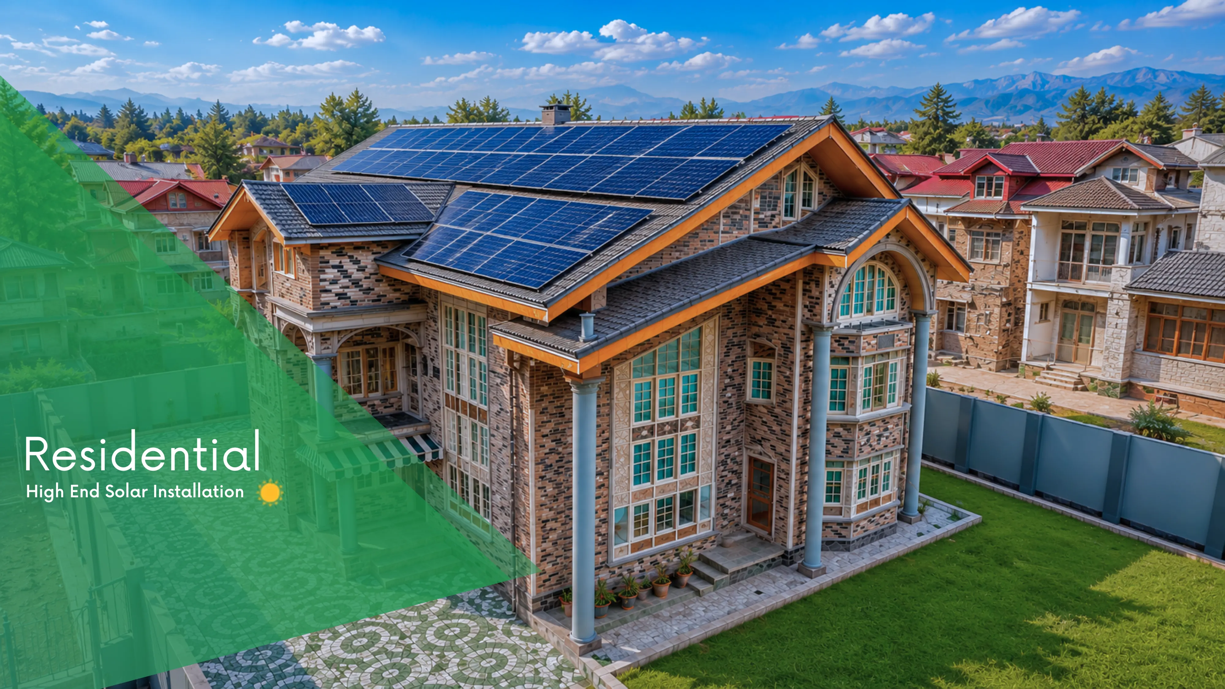 Rooftop solar installation in Kashmir with mountain backdrop